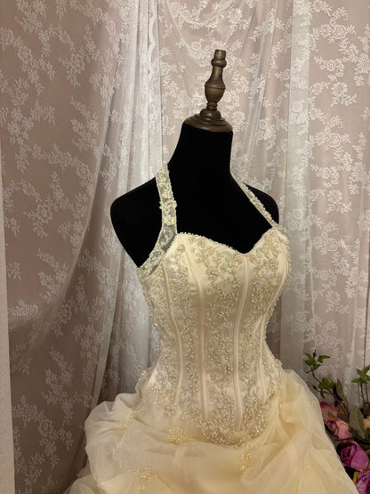 Romantic Halter Neck A-Line Bridal Gowns Beaded Sequins Appliques Tulle Wedding Dress AP2926