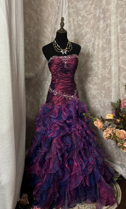 Maximalism A-Line Strapless Sweet 16th Gowns Ruffled Tulle Appliques Prom Dress AP2927