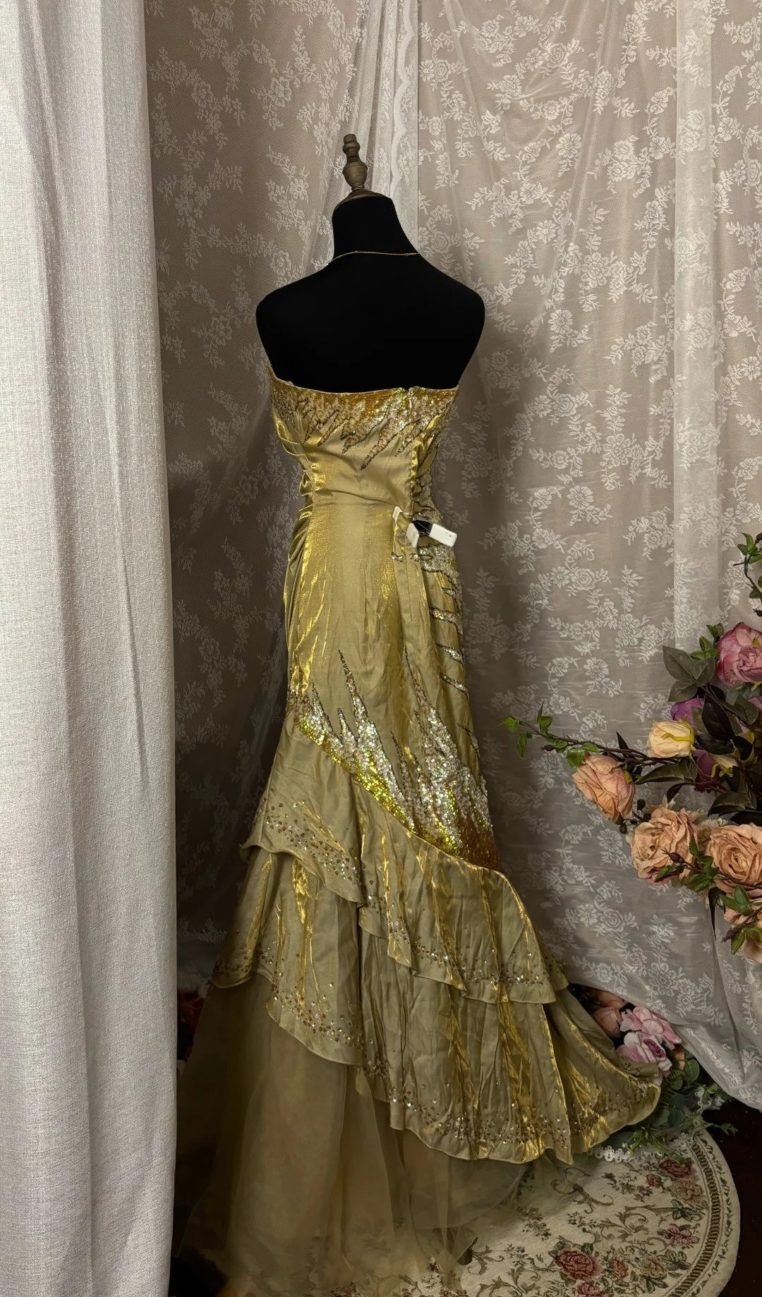 Ornate Strapless Mermaid Sweet 16th Gowns Sequins Tiered Ruched Prom Dress AP2928