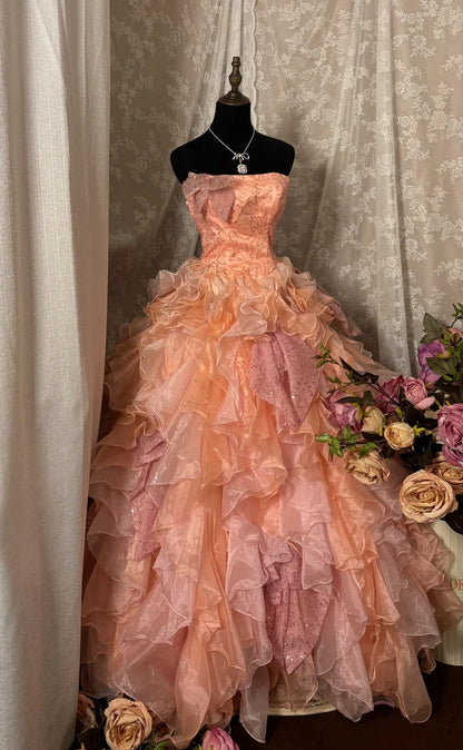 Chic A-Line Strapless Sweet 16th Dress Sequins Bow Tulle Prom Dress AP2930