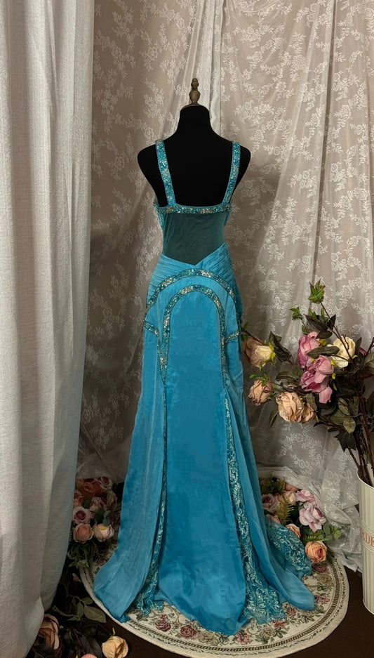 Graceful Spaghetti Strap Sheath Prom Dress Beads Crystals Pleated Formal Dresses AP2933