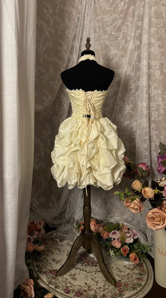 Elegant A-Line Halter Neck Birthday Gowns Appliques Beads Homecoming Dress AP2934