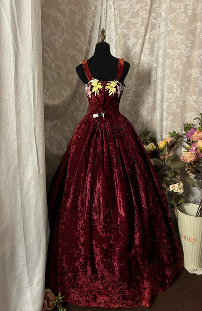 Vintage Spaghetti Strap A-Line Prom Dress Velvet Appliques Formal Dresses AP2939