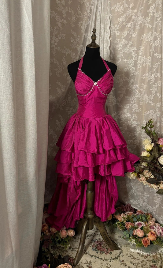 Gorgeous A-Line Halter Neck Birthday Gowns Crystals Tiered Homecoming Dress AP2944