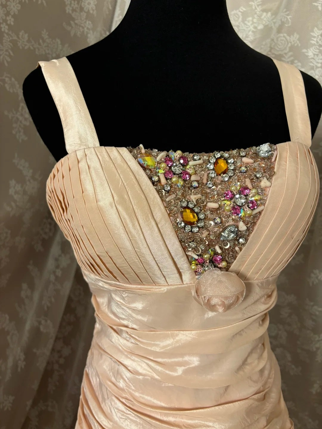 Stunning Spaghetti Strap A-Line Prom Dress Sequins Tassel Handmade Flower Rhinestone Evening Dresses AP2947