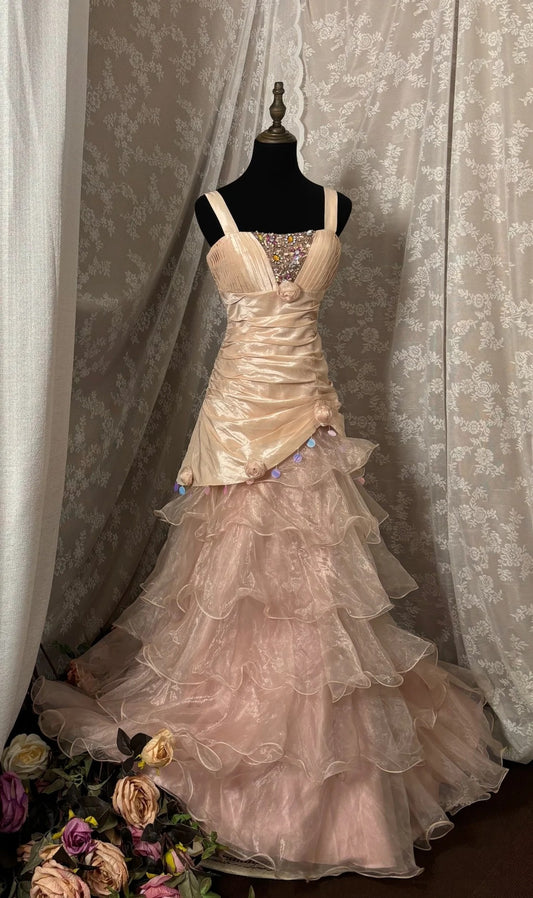 Stunning Spaghetti Strap A-Line Prom Dress Sequins Tassel Handmade Flower Rhinestone Evening Dresses AP2947