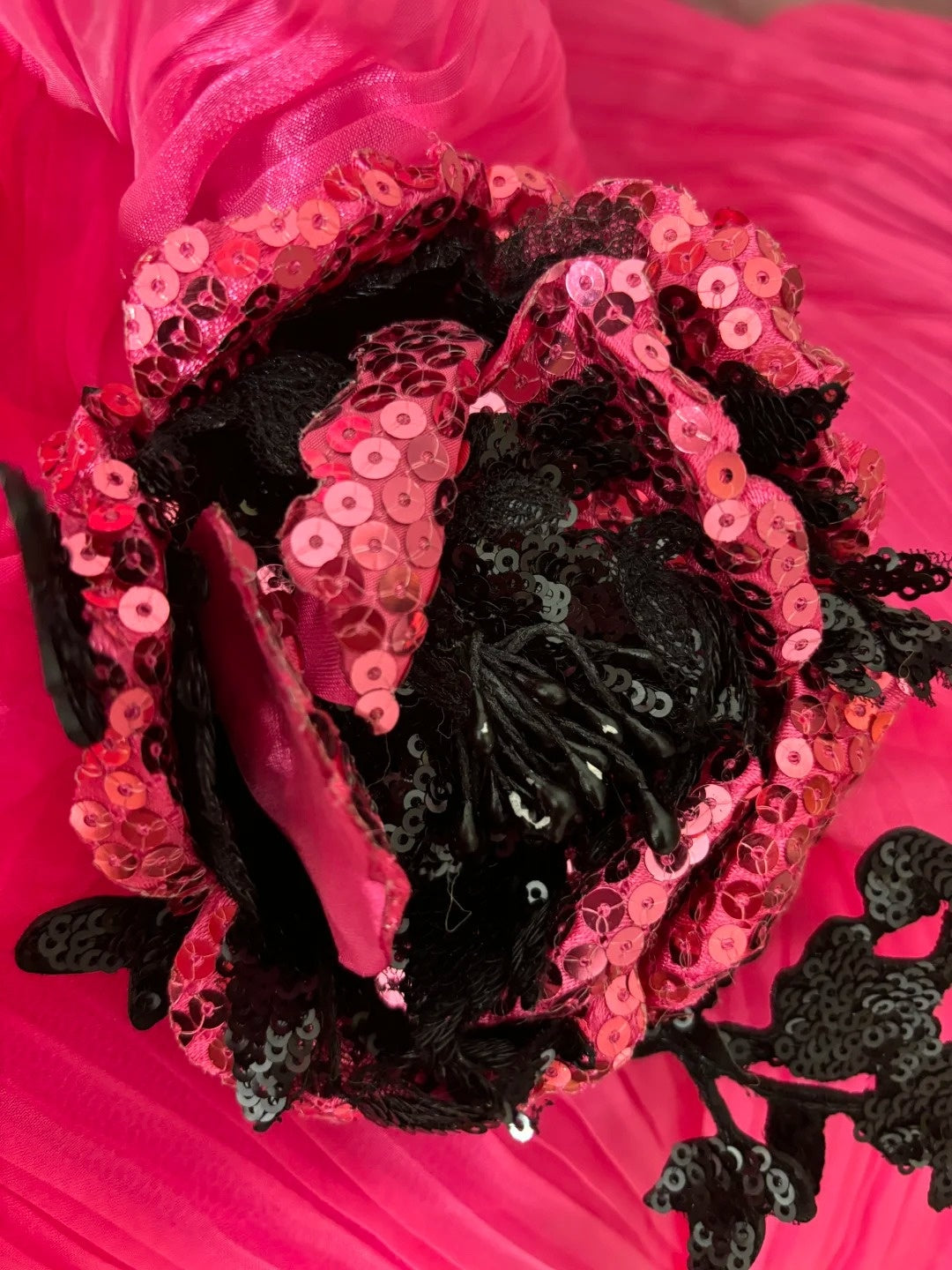 Novelty A-Line Strapless Ball Gowns Beads Sequins Crystals Handmade Flowers Slit Prom Dress AP2949