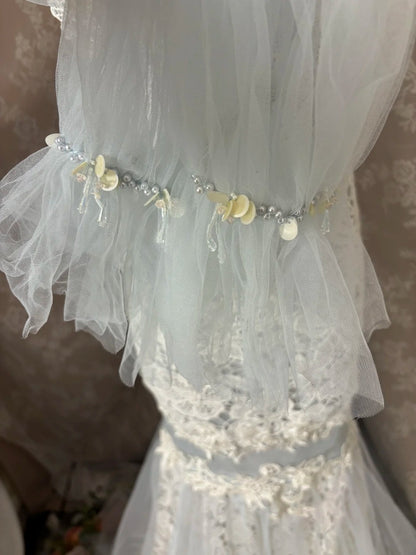 Charming Jewel Neck Mermaid Bridal Gowns Appliques Lace Sequins Beading Tulle Wedding Dress AP2954