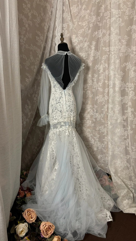 Charming Jewel Neck Mermaid Bridal Gowns Appliques Lace Sequins Beading Tulle Wedding Dress AP2954