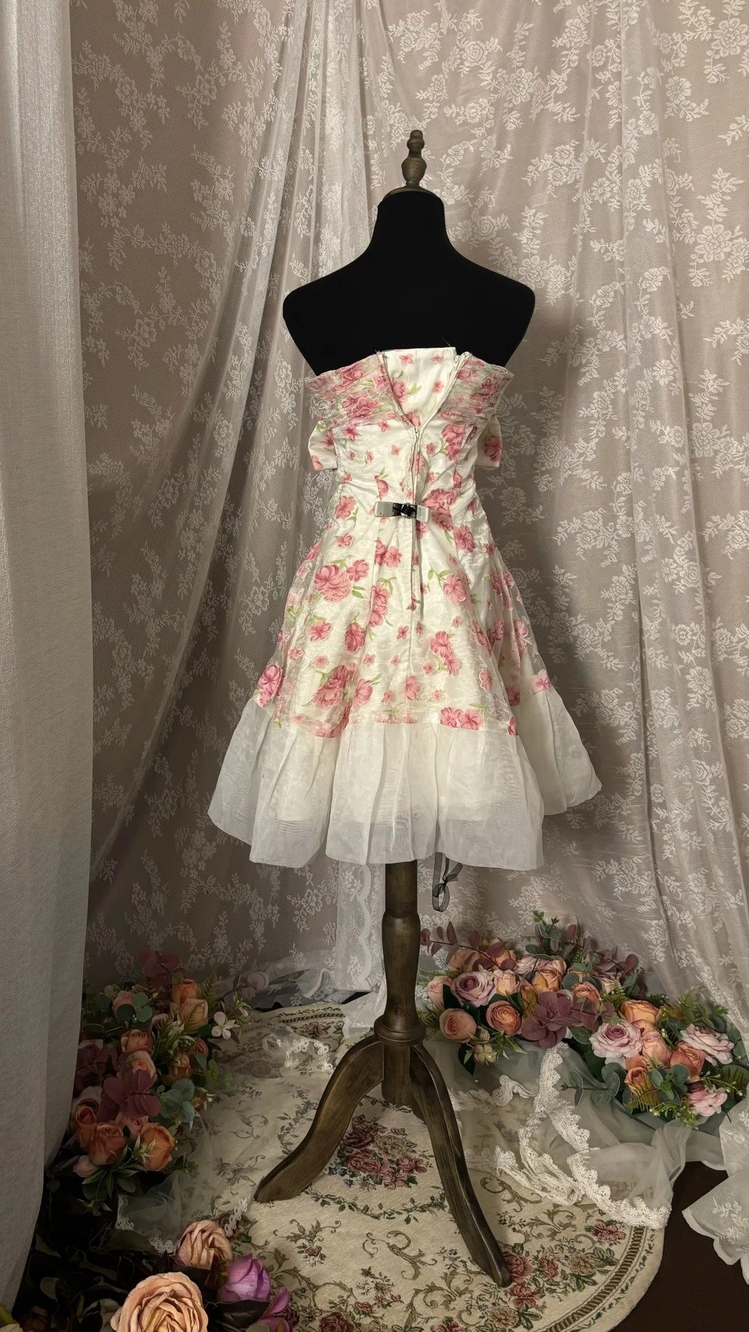 Dopamine Style Strapless A-Line Birthday Gowns Bow Floral Tulle Homecoming Dress AP2958