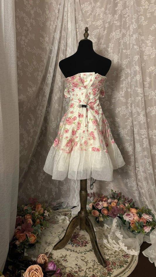 Dopamine Style Strapless A-Line Birthday Gowns Bow Floral Tulle Homecoming Dress AP2958