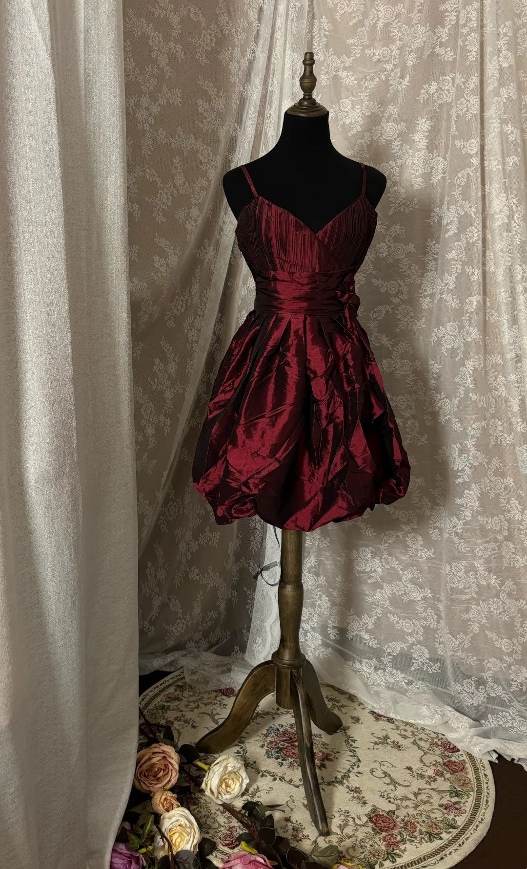 Adorable Spaghetti Straps A-Line Birthday Gowns Red Handmade Flower Homecoming Dress AP2960