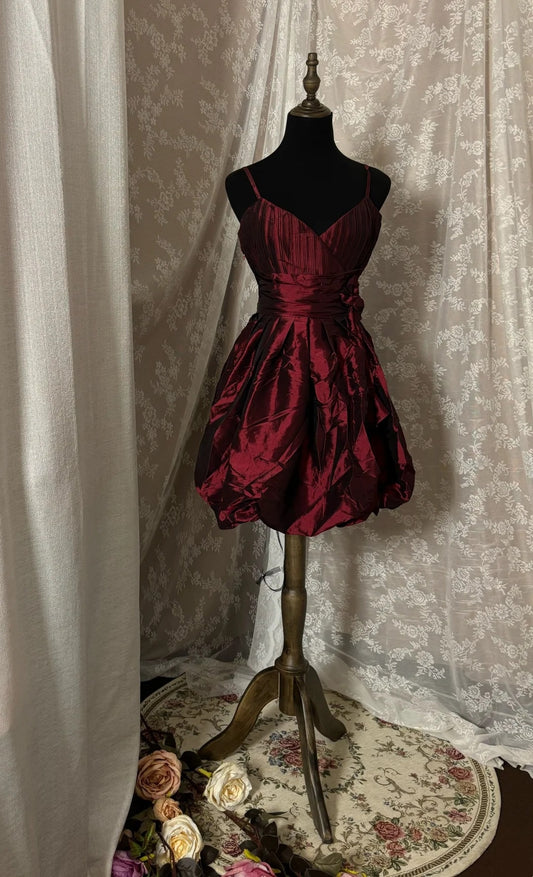 Adorable Spaghetti Straps A-Line Birthday Gowns Red Handmade Flower Homecoming Dress AP2960