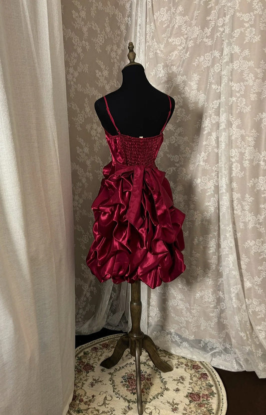 Flattering Spaghetti Straps A-Line Birthday Gowns Ruffled Red Homecoming Dress AP2966
