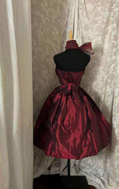 Sexy Strapless A-Line Birthday Gowns Red Satin Homecoming Dress AP2969