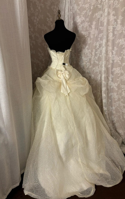 Princess A-Line Strapless Ball Gowns Lace Bows Beading Tiered Prom Dress AP2971