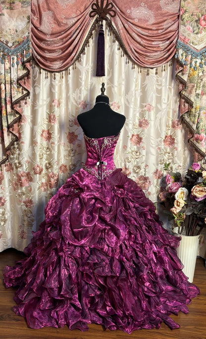 Maximalism A-Line Strapless Ball Gowns Handmade Flowers Crystals Sequins Prom Dress AP2973