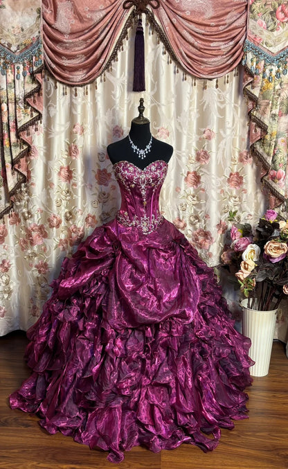 Maximalism A-Line Strapless Ball Gowns Handmade Flowers Crystals Sequins Prom Dress AP2973