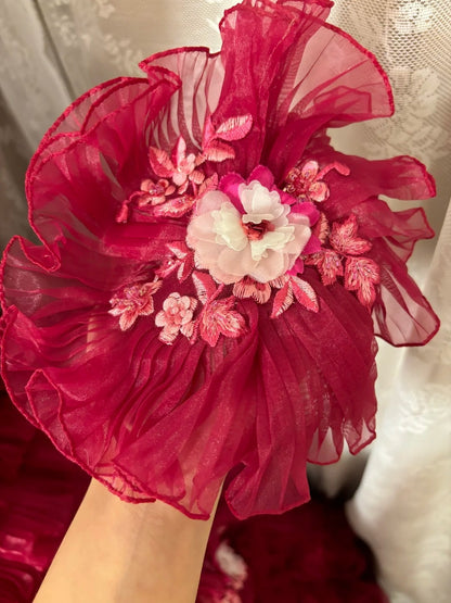 Romantic Strapless A-Line Evening Dress Appliques Handmade Flowers Prom Dress AP2975