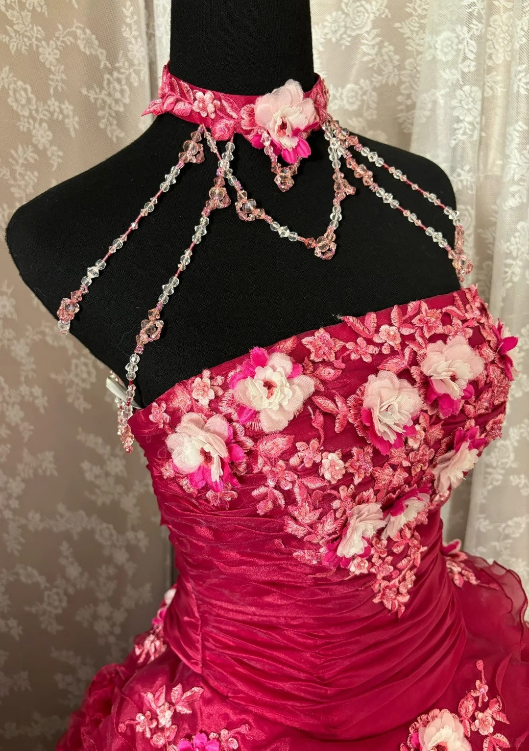 Romantic Strapless A-Line Evening Dress Appliques Handmade Flowers Prom Dress AP2975