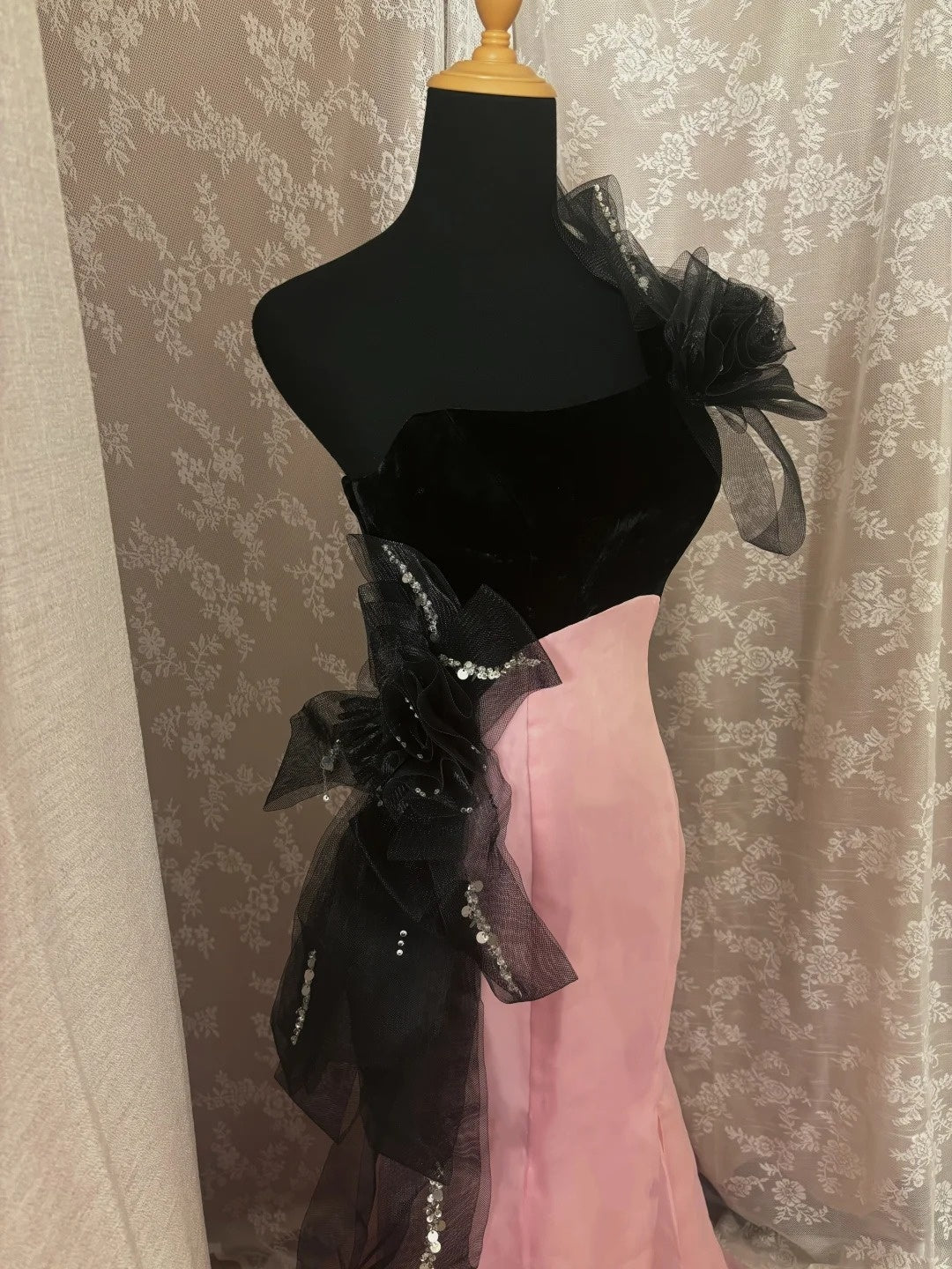 Gen Z Style Strapless Mermaid Evening Gowns Handmade Flowers Sequins Slit Prom Dress AP2978