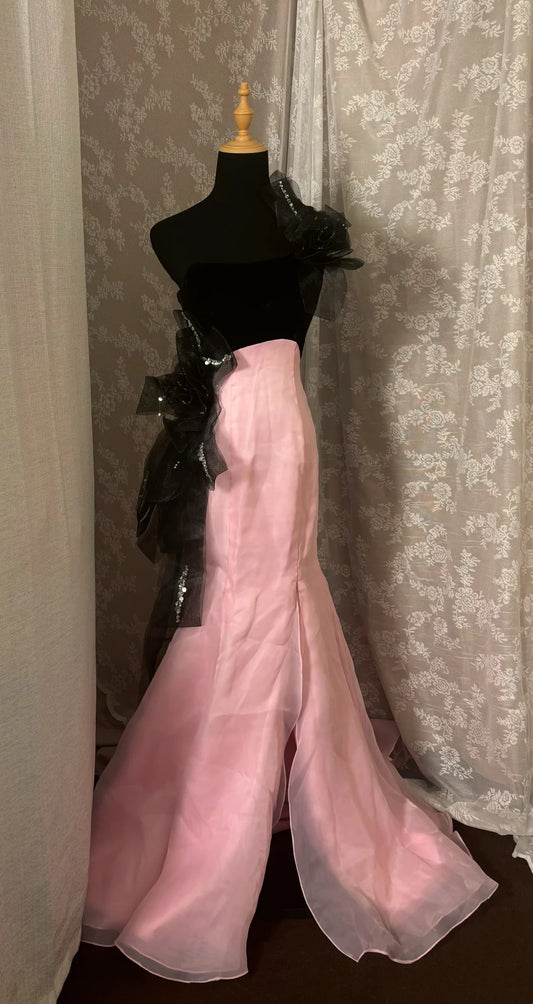 Gen Z Style Strapless Mermaid Evening Gowns Handmade Flowers Sequins Slit Prom Dress AP2978