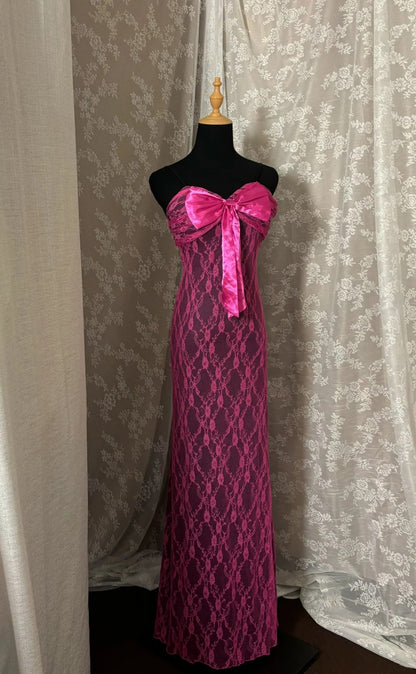 Chic Strapless Sheath Sweet 16th Dresses Lace Bow Prom Dress AP2981