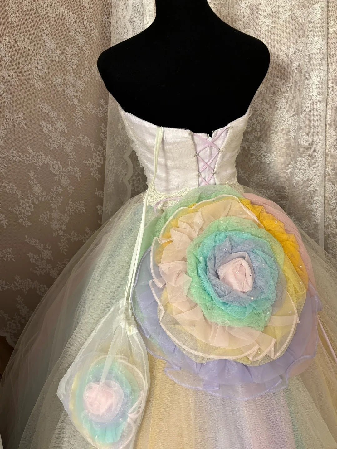 Dopamine Style Strapless A-Line Evening Dress Handmade Flowers Sequins Lace Prom Dress AP2983