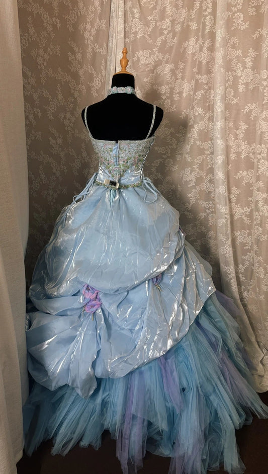 Graceful Spaghetti Straps A-Line Sweet 16th Dresses Handmade Flowers Beading Sequins Prom Dress AP2984