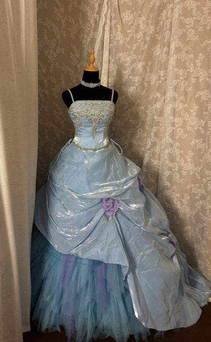 Graceful Spaghetti Straps A-Line Sweet 16th Dresses Handmade Flowers Beading Sequins Prom Dress AP2984