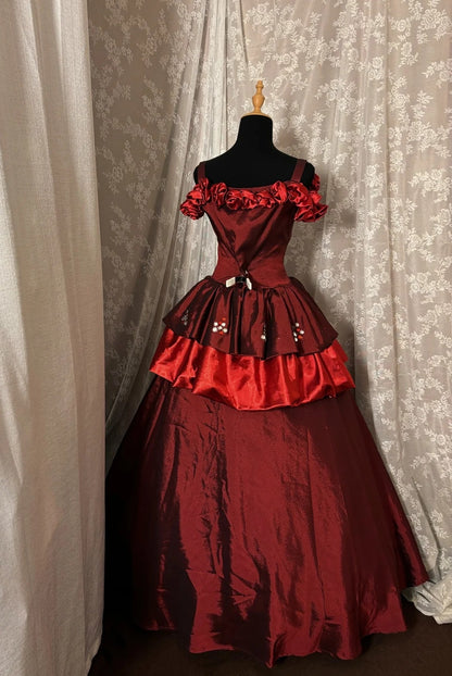 Fantastic Off-Shoulder A-Line Formal Dresses Sequins Beaded Handmade Flowers Red Prom Dress AP2987