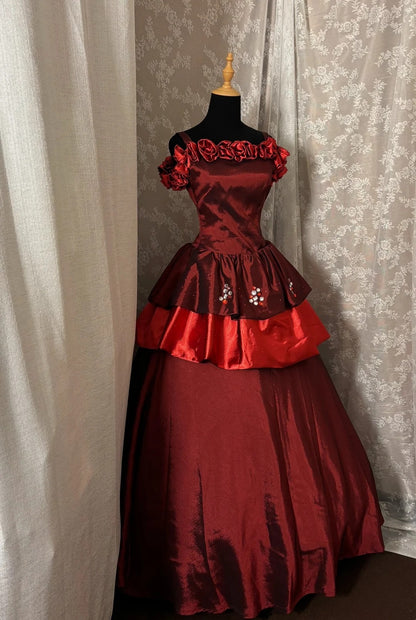 Fantastic Off-Shoulder A-Line Formal Dresses Sequins Beaded Handmade Flowers Red Prom Dress AP2987