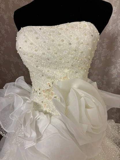 Alluring A-Line Strapless Bridal Gowns Handmade Flowers Beads Sequins Wedding Dress AP2995