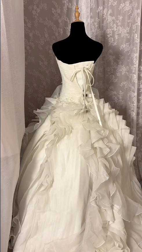 Dramatic Strapless A-Line Bridal Gowns Crystals Sequins Appliques Pleated Wedding Dress AP2999