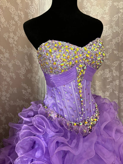 Stunning Strapless A-Line Evening Ball Gowns Sequins Crystals Beads Ruffled Prom Dress AP3000