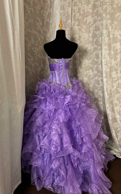 Stunning Strapless A-Line Evening Ball Gowns Sequins Crystals Beads Ruffled Prom Dress AP3000
