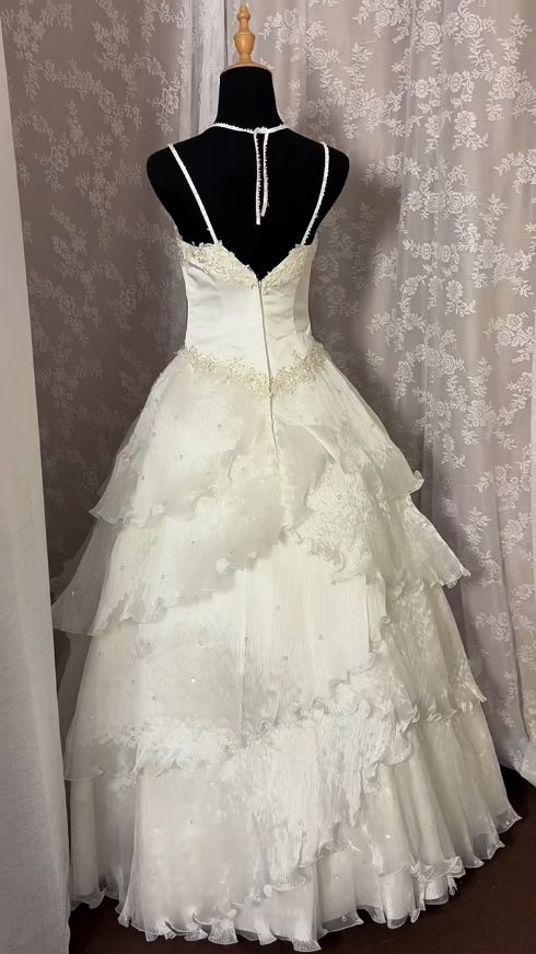 Novelty A-Line Spaghetti Strap Bridal Gowns Beads Sequins Appliques Wedding Dress AP3001