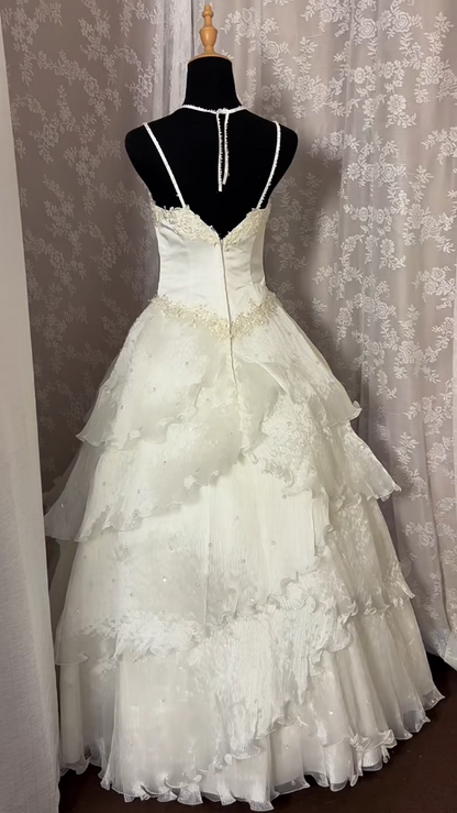 Novelty A-Line Spaghetti Strap Bridal Gowns Beads Sequins Appliques Wedding Dress AP3001