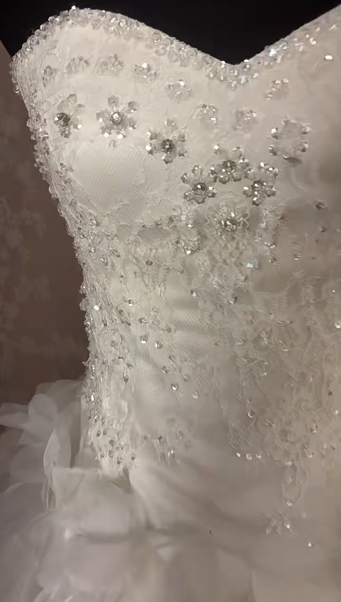 Unique Strapless A-Line Bridal Gowns Lace Appliques Crystals Sequins Wedding Dress AP3002