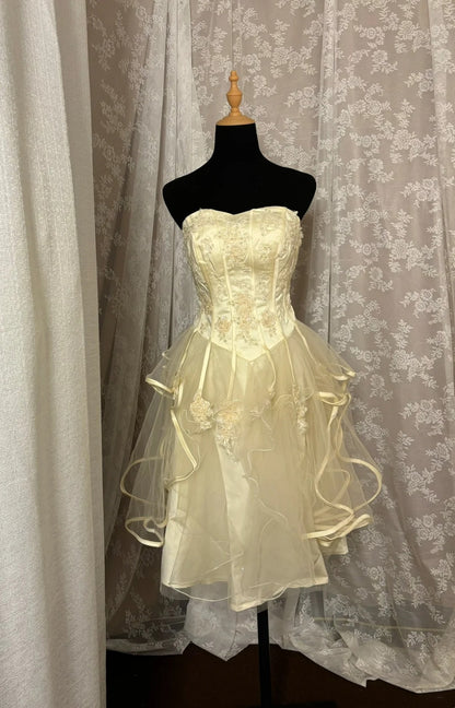 Simple Strapless A-Line Birthday Gowns Sequins Appliques Tulle Homecoming Dress AP3008