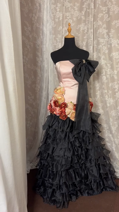 Dopamine Style Strapless A-Line Evening Ball Gowns Handmade Flowers Bow Ruffles Tulle Prom Dress AP3010