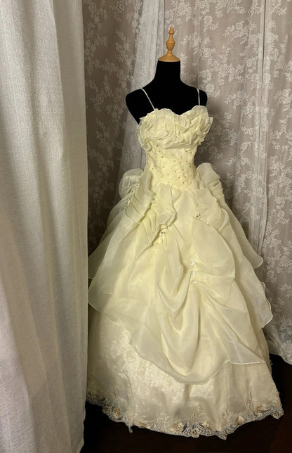 Bling A-Line Spaghetti Strap Bridal Gowns Sequins Appliques Crystals Pleated Wedding Dress AP3015