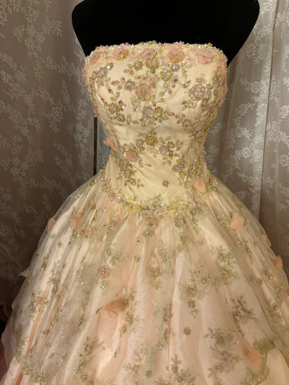 Glittering Strapless A-Line Evening Gowns Sequins Beads Appliques Tulle Prom Dress AP3020