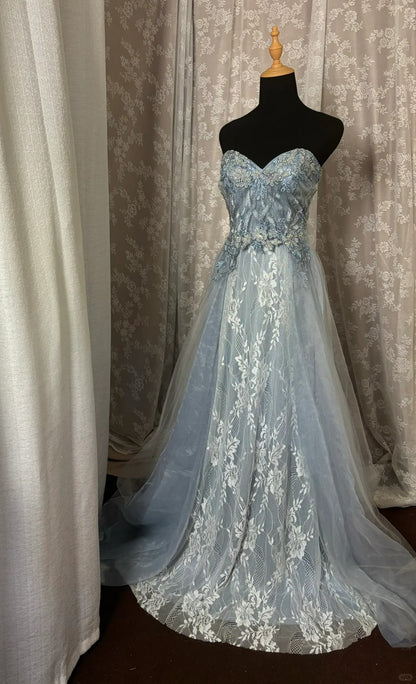 Modern Strapless A-Line Evening Gowns Sequins Beads Appliques Lace Prom Dress AP3022