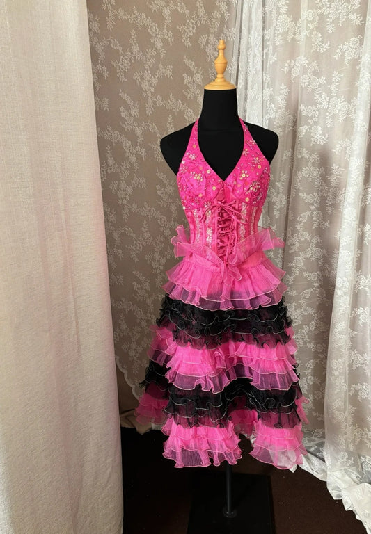 Gen Z Style A-Line Halter Neck Birthday Dresses Sequins Tiered Homecoming Dress AP3029