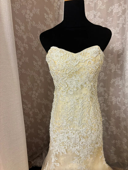 Ornate Strapless Mermaid Bridal Gowns Beads Appliques Handmade Flowers Tulle Wedding Dress AP3031