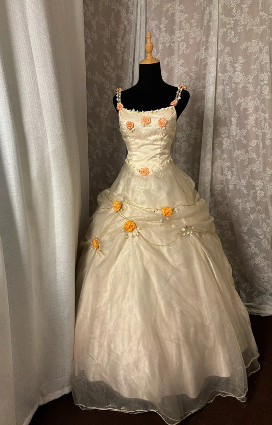 Chic Spaghetti Straps A-Line Sweet 16th Dress 3D Floral Beads Tulle Prom Dress AP3033