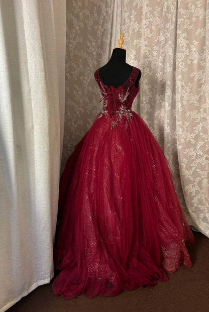 Luxury A-Line Jewel Neck Evening Gowns Sequins Appliques Beads Tulle Prom Dress AP3035