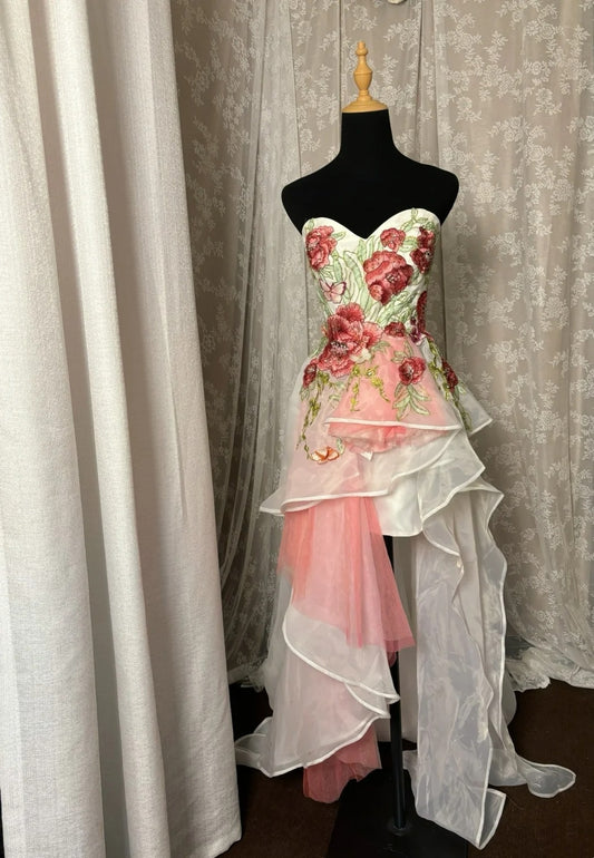 Glamorous Strapless A-Line Birthday Gowns Appliques Sequins Beads Ruffled Homecoming Dress AP3050