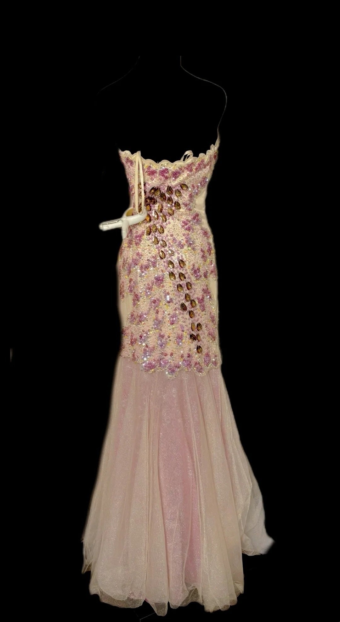 Dramatic Strapless Mermaid Evening Gowns Sequins Crystals Lace Beadings Long Prom Dress AP3051